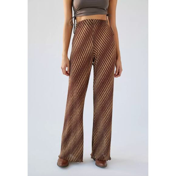 Urban Outfitters Margot Printed Wide-Leg Pant Brown Dot Textured Size Medium - Picture 2 of 11